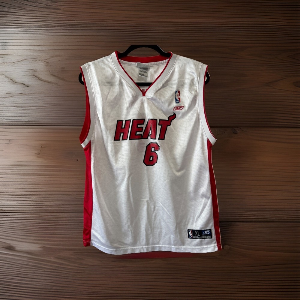 Vintage Reebok NBA Miami Heat White Red Black Eddie Jones Size‎ XXL 18/20 YOUTH